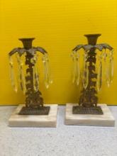elegant pair of brass GIRANDOLE candlesticks 10 inch tall