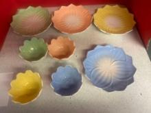 anchor hocking, lotus plates and cups multicolored
