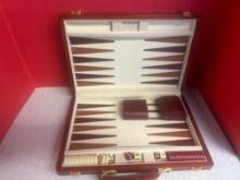 vintage backgammon set in wooden box red Bakelite discs
