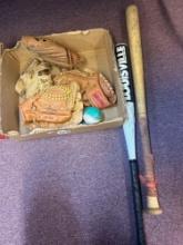 baseball gloves, and bats