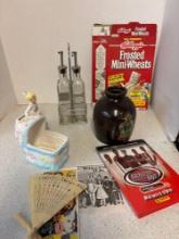 Nursery, planters, fan vinegar, oil bottle, etc.