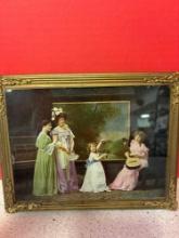 Victorian ladies reverse painted picture