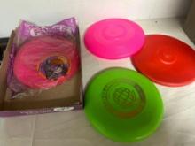 4 vintage frisbees, two regular in bag world class unmarked