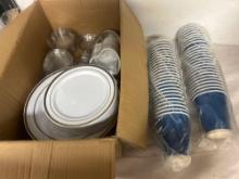 party cups, plates, heart trays