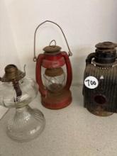 Railroad lanterns, oil, lamp base