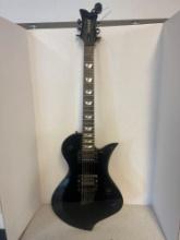 Fernandes ravelle black gloss electric guitar, mother of pearl inlays on Rosewood, neck Grover keys