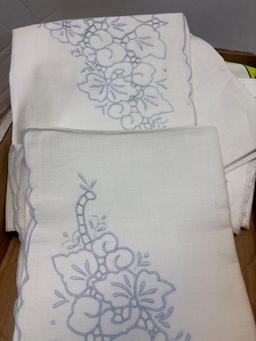 NOS hand towels, embroidered pillowcases