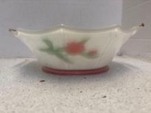 White case glass bowl with hand painted roses