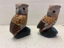 2 stone owl paperweights