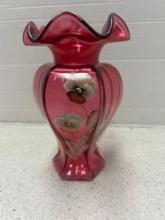 Fenton hand painted and signed glass vase