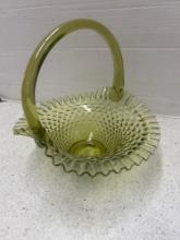 vintage Fenton hobnail large green glass basket