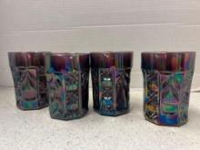4 vintage carnival glass tumblers