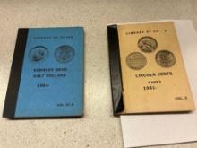 two vintage coin books with some pennies