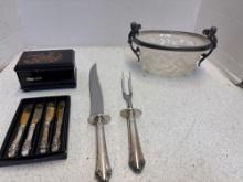 Carving set butter knives, small jewelry box
