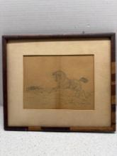 Old pencil, drawing of horse and dog