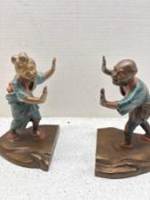 Antique bronze clad Japanese man and woman book ends