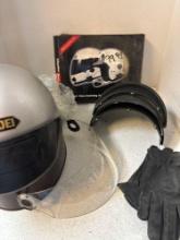 Motorcycle helmet, shields, gloves,