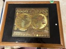 Gold foil map planisphaerium terreste