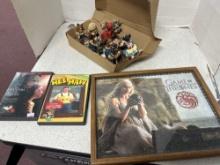 yesterdays child collectible figures, framed Game of Thrones puzzle, and DVDs