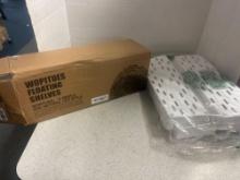plastic organizer and floating shelves