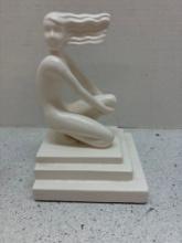 Art nouveau deco Vandor kneeling nude lady with flowing hair