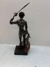 Vintage wire sculpture soldier on wood base