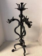 Vintage wrought iron candle holder dragons