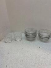 Seven imperial candlewick bowls, Two crystal old-fashioned