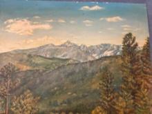 Oil, painting, mountain and trees