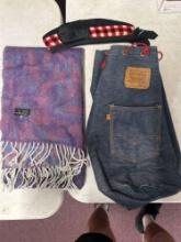 vintage 70s Levi denim tote, fendi scarf, and hat