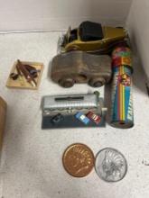 vintage Kaleidoscope, collectible car toys, knives, coins
