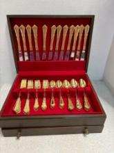 Rogers gold plated silverware set in case