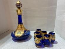 vintage cobalt blue Italian wine serving set