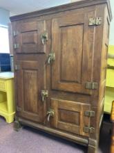 antique Oak icebox w/ brass hardware beadboard back