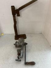 vintage metal bottle capper, meat grinder