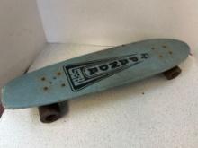 vintage panda skateboard, blue fiberglass