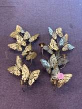 Brass butterfly, mid-century wall art candleholders