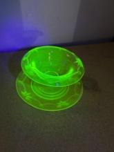 Rare antique uranium glass candy dish with liner