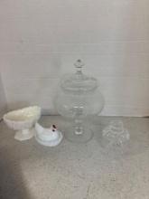 Hen on nest, Glass candy jars, Fenton