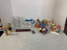 Vintage shaving items, 2 Hummel figurines, more