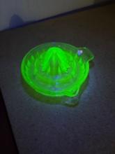 Green depression, uranium glass, juicer, vintage grinder ashtray