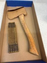 Hatchet with sheath, Vintage Lufkin folding rule 6 foot