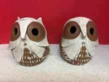 pair of midcentury pottery owls