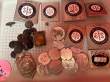 Guard badges, national distillery badge, LOF badge, Ohio security badge RFD buttons, Ohio seals