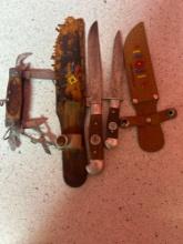 souvenir 1950s Bowie knives with compasses in handle and sheaths