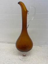 vintage amber hand blown decanter
