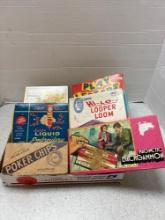 Vintage stationary, liquid embroidery, poker chips, loom, backgammon