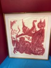 Charcoal Rubbing Thai Siam Sea Dragon Chariot