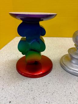 Three candleholders, one new with tags