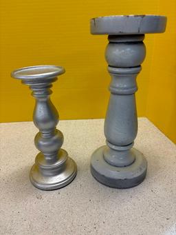 Three candleholders, one new with tags